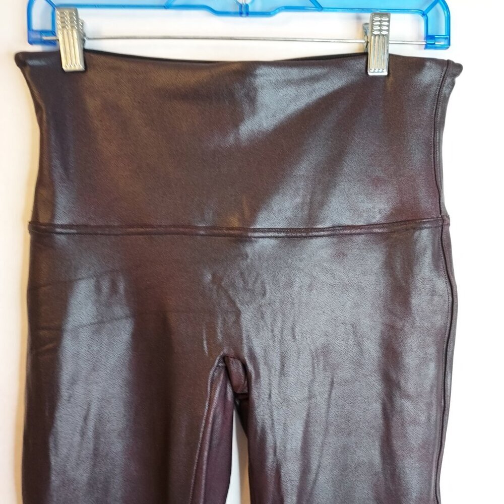Spanx Leggings Faux Leather Women XL Black w Purple Base Pull On Wide Waist Goth - Picture 2 of 10